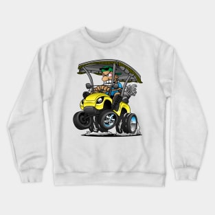 Funny Golf Cart Hotrod Golf Car Popping a Wheelie Cartoon Crewneck Sweatshirt